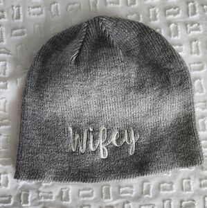Gray Knit Beanie with 'Wifey' Embroidery